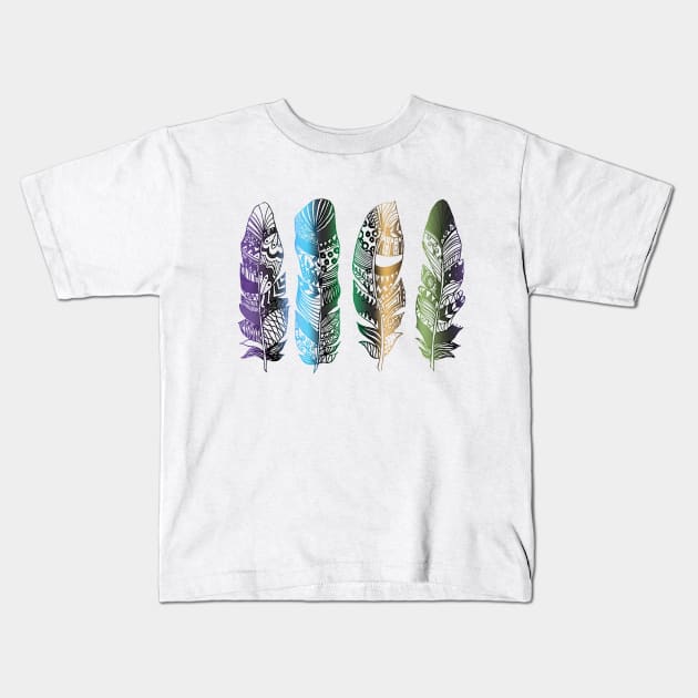 Never too many Feathers Kids T-Shirt by lannie